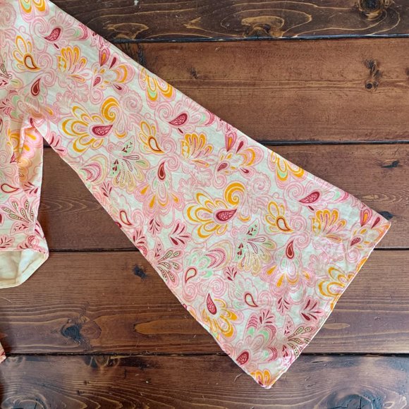 Zara Boho Bell Sleeve Open Tie Back Orange Floral Paisley Women's Small Blouse - Picture 9 of 16